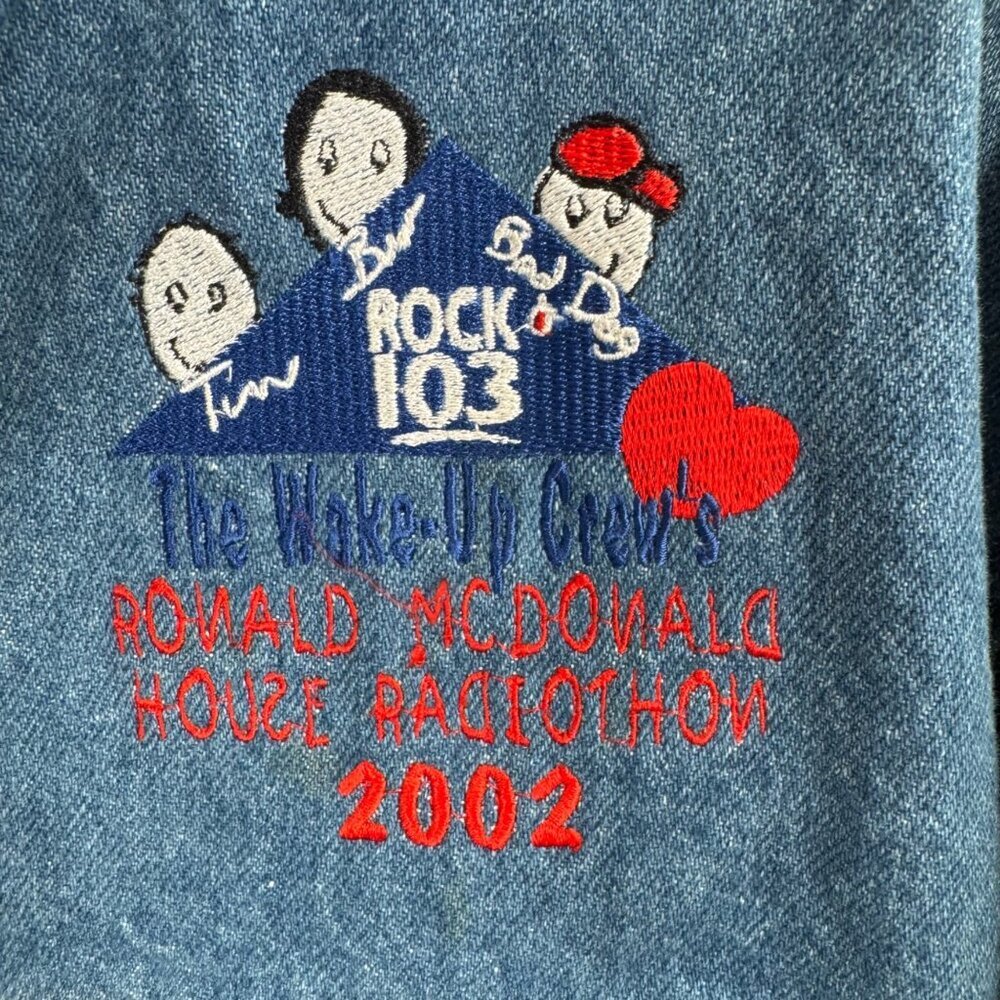Vintage Denim Jacket W/Leather Back Panel Rock 103 Ronald McDonald House - Picture 3 of 9